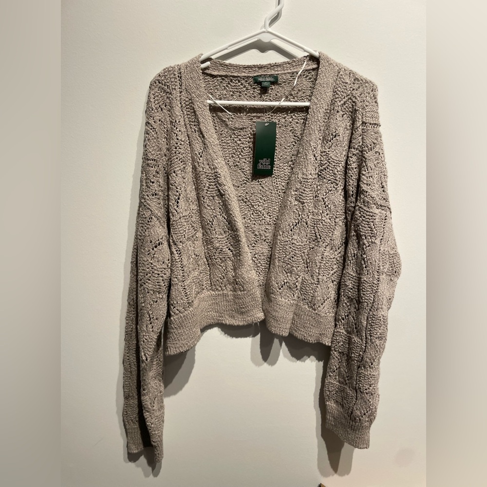 Wild Fable Women's Long Sleeve Shawl Collar Open Work Cardigan Gray Size XL NWT - Picture 1 of 5